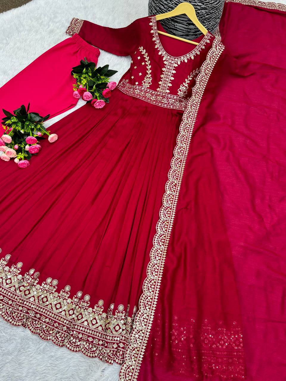 Elegant Designer Party Wear Embroidered Gown with Dupatta