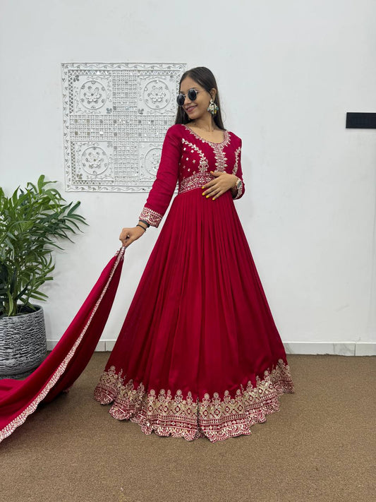 Elegant Designer Party Wear Embroidered Gown with Dupatta