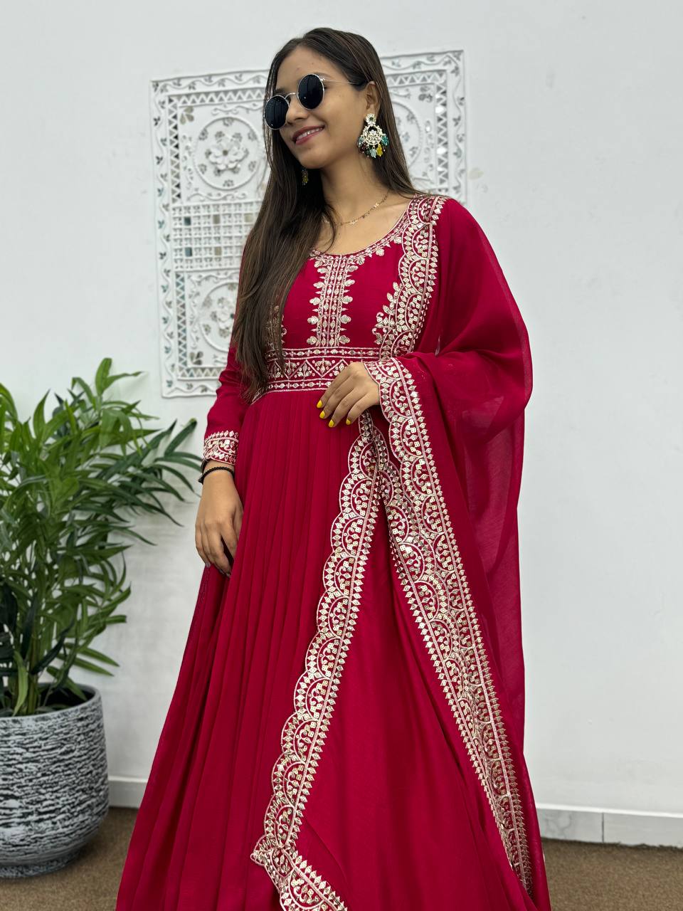 Elegant Designer Party Wear Embroidered Gown with Dupatta