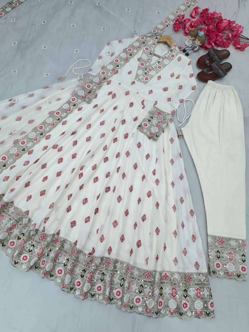 Premium Designer Ready-Made Fancy Anarkali Gown with Dupatta & Pant