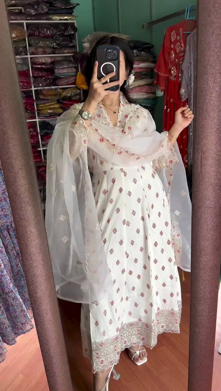 Premium Designer Ready-Made Fancy Anarkali Gown with Dupatta & Pant