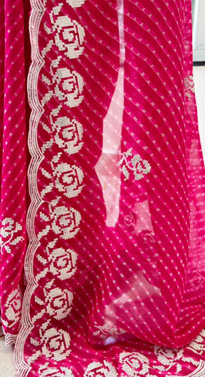 Raksha Bandhan Special  Embroidery and Hand Sequence Bandhani Print Saree With Blouse