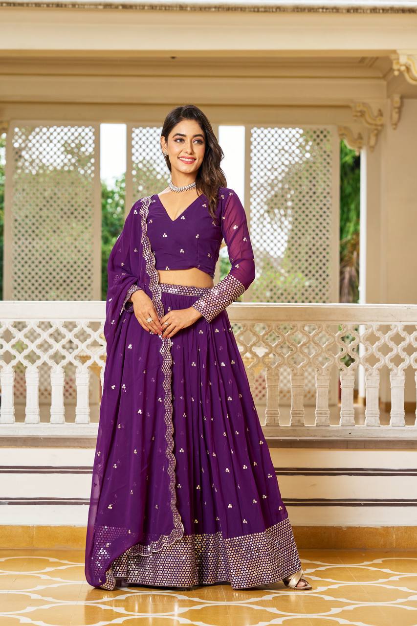 Women's Beautiful Sequence Work Fox Georgette Lehenga Choli Set