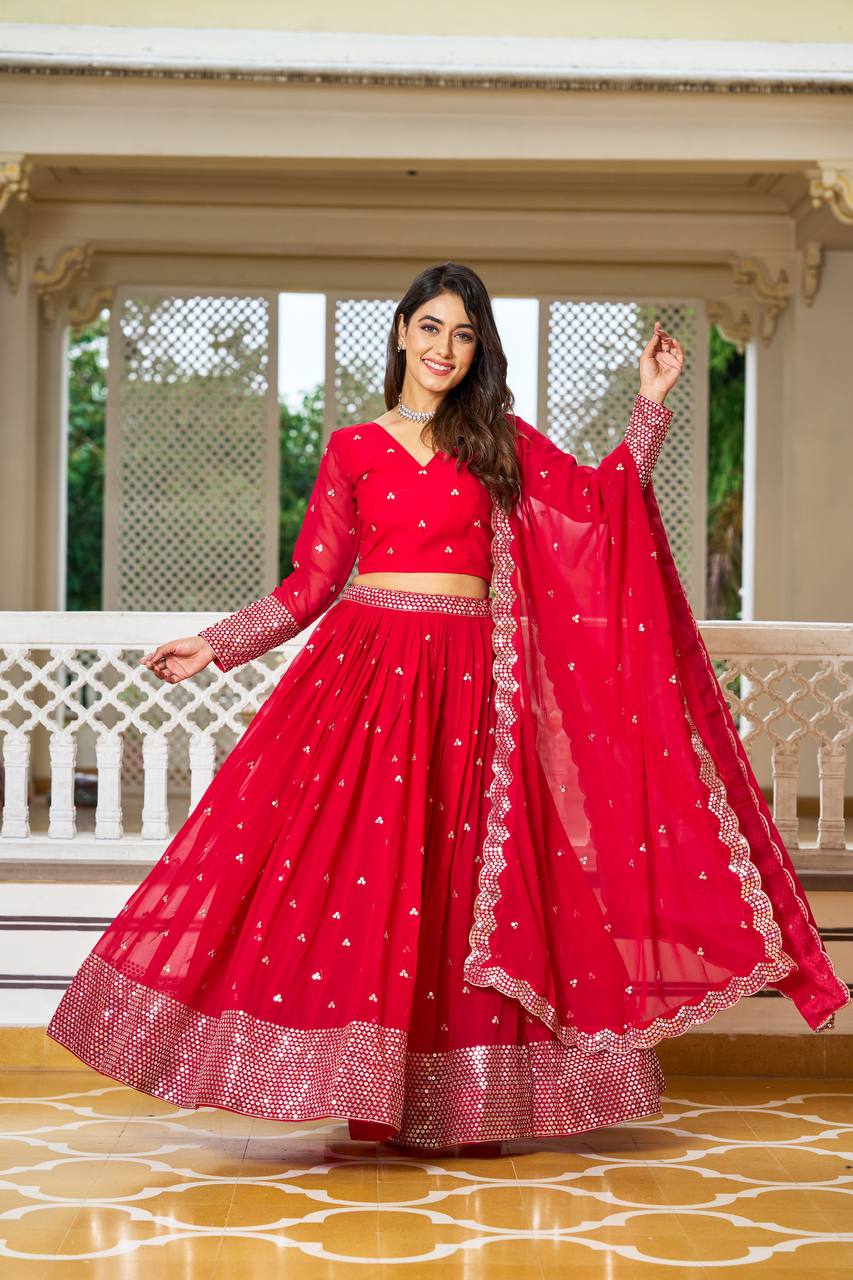 Women's Beautiful Sequence Work Fox Georgette Lehenga Choli Set