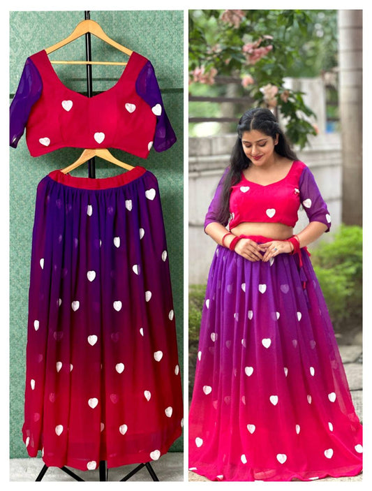 Traditional Gamthi Heart Work Purple Pink Lehenga Choli