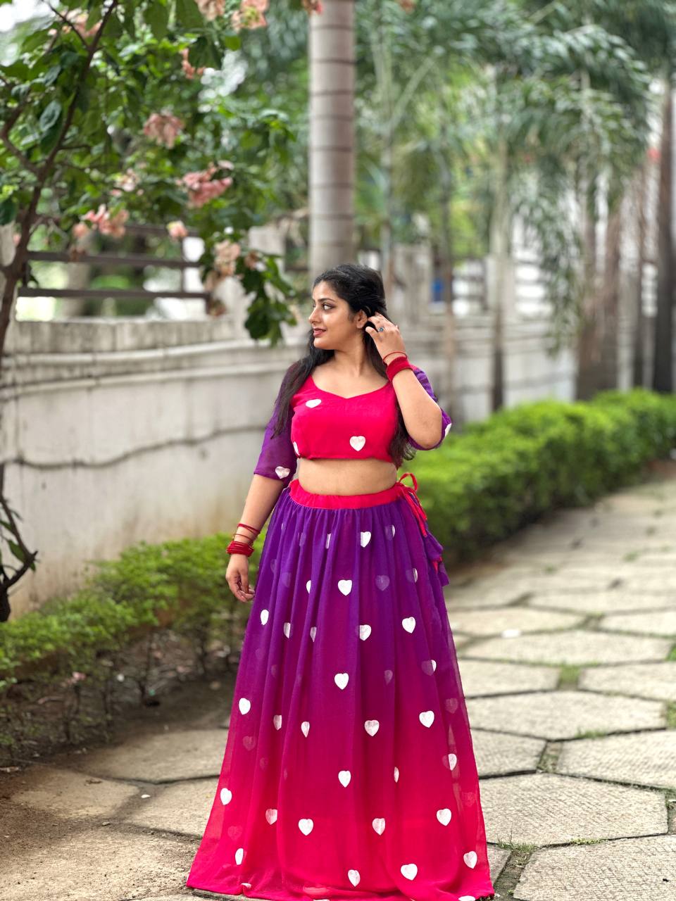 Traditional Gamthi Heart Work Purple Pink Lehenga Choli