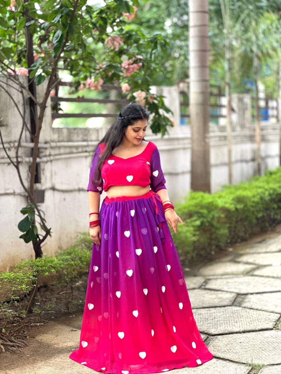 Traditional Gamthi Heart Work Purple Pink Lehenga Choli