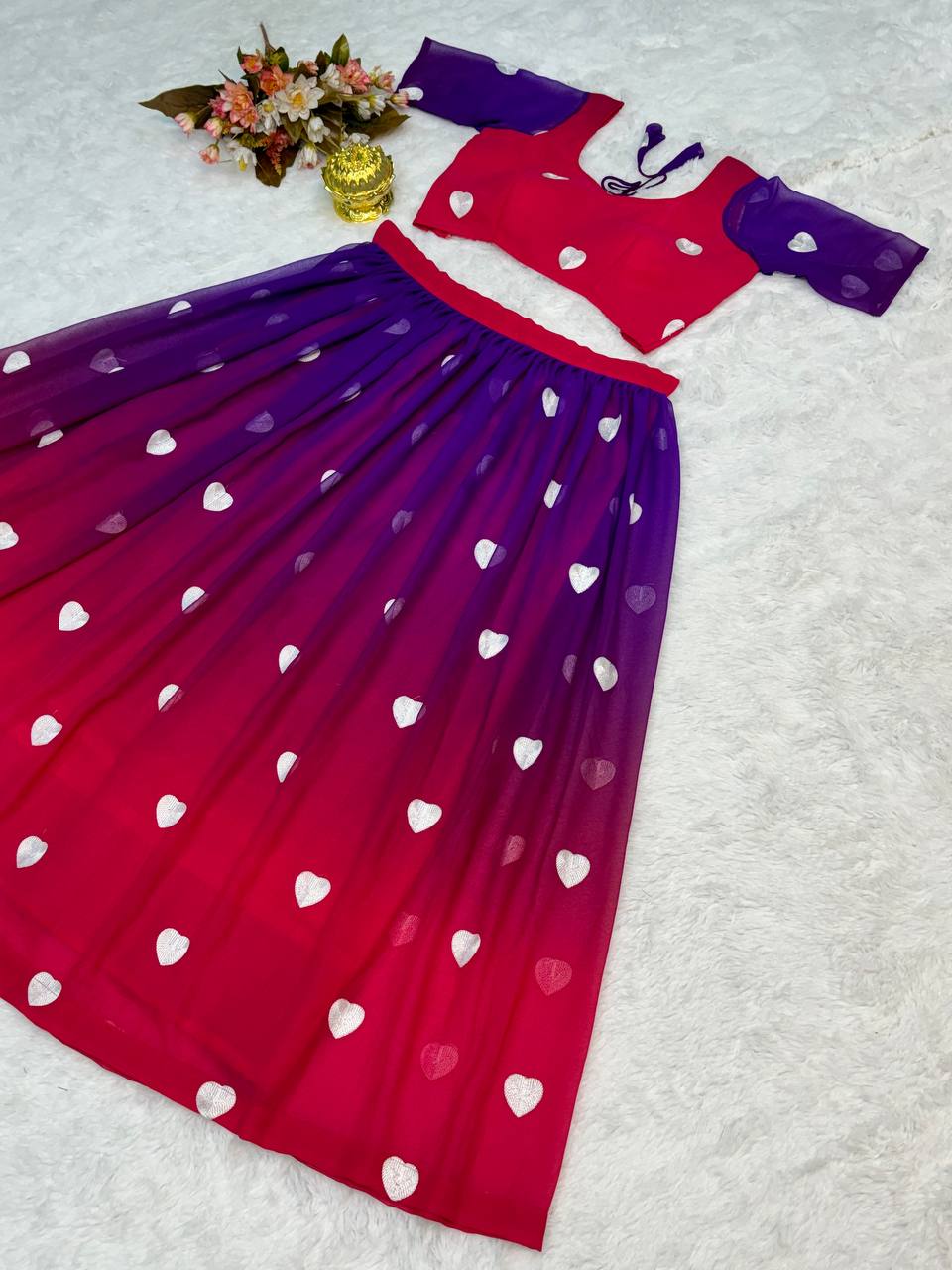 Traditional Gamthi Heart Work Purple Pink Lehenga Choli