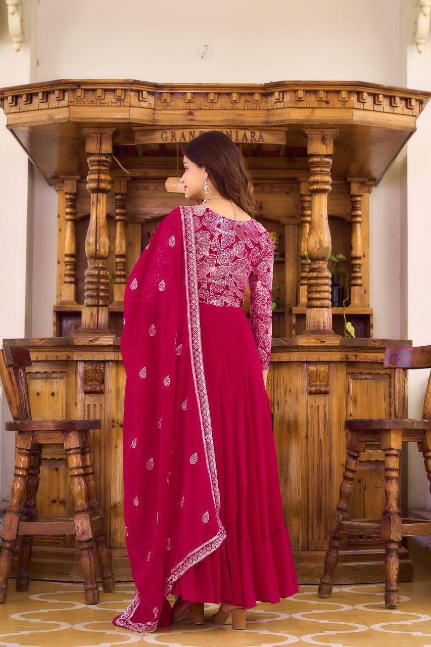 Stunning Festival Gown with Heavy Sequence Embroidery and Matching Dupatta