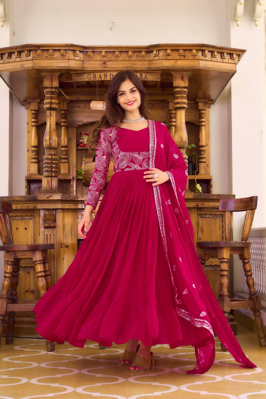 Stunning Festival Gown with Heavy Sequence Embroidery and Matching Dupatta