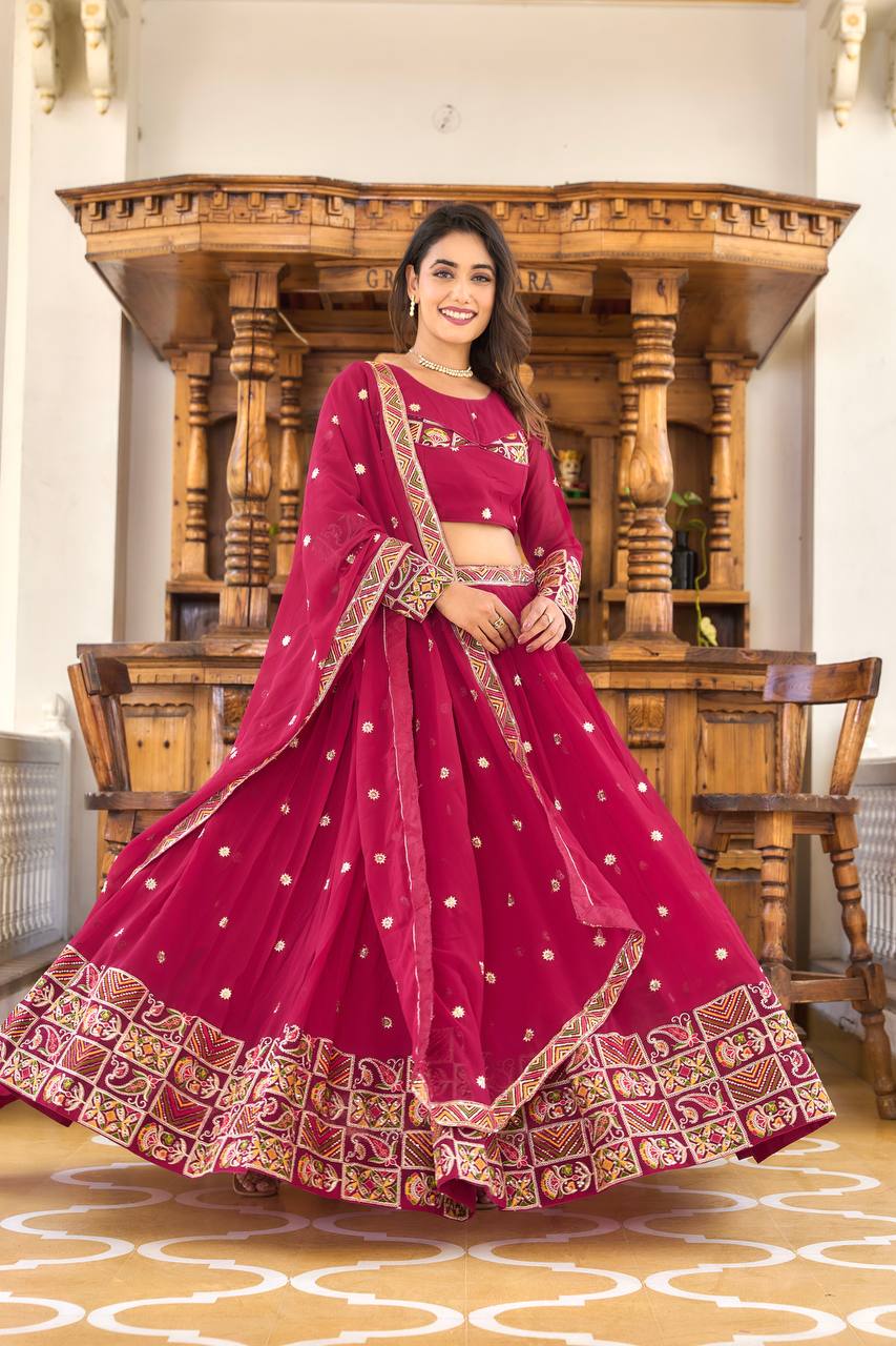 Heavy Sequence and Thread Embroidery Work Lehenga Choli With Dupatta