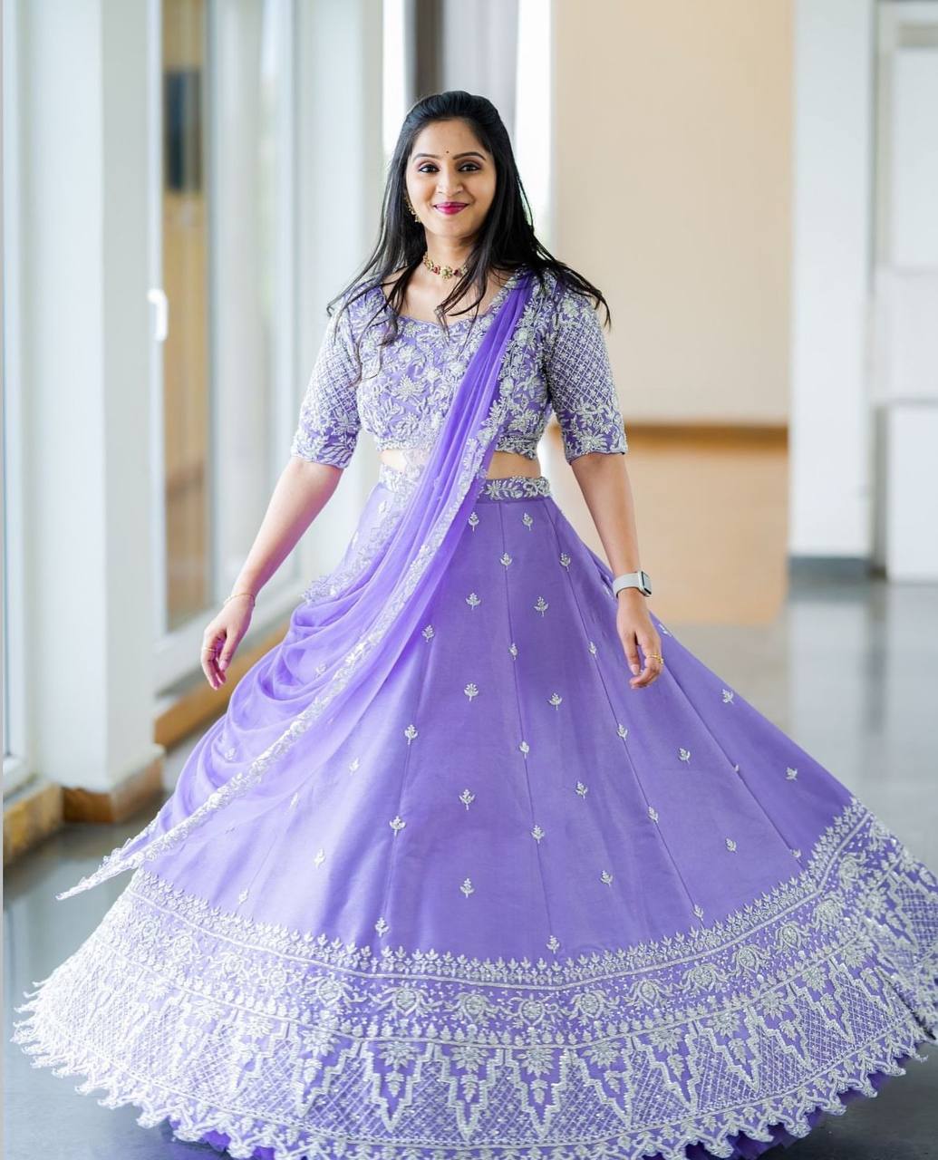 Ready to Wear Lavender Colour Embroidery Sequence Work Lehenga Choli Set