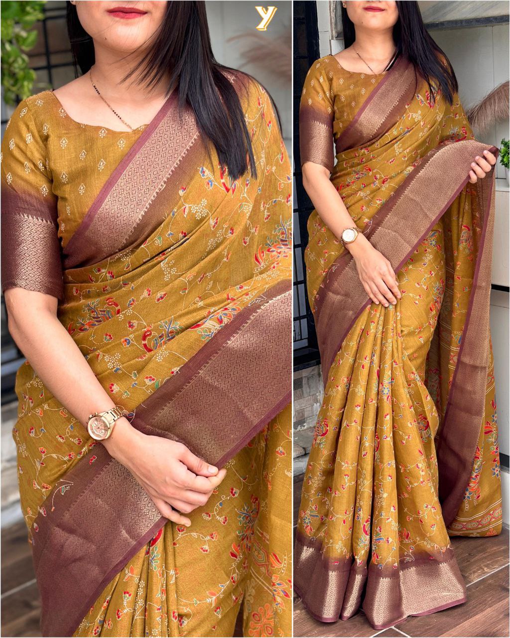 Designer Padding Printed Saree with Zari Weaving