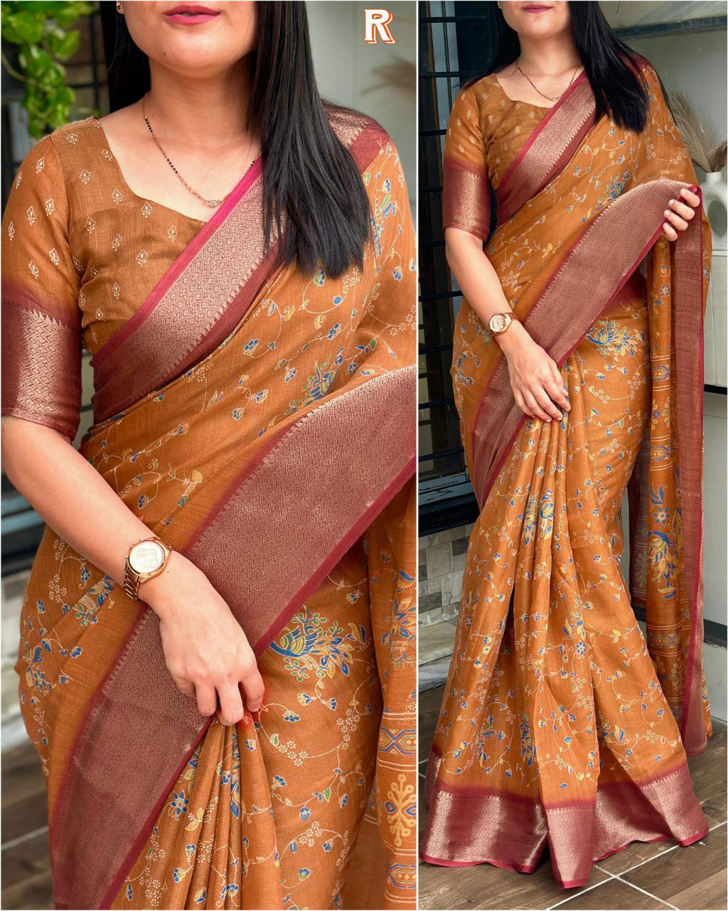 Designer Padding Printed Saree with Zari Weaving