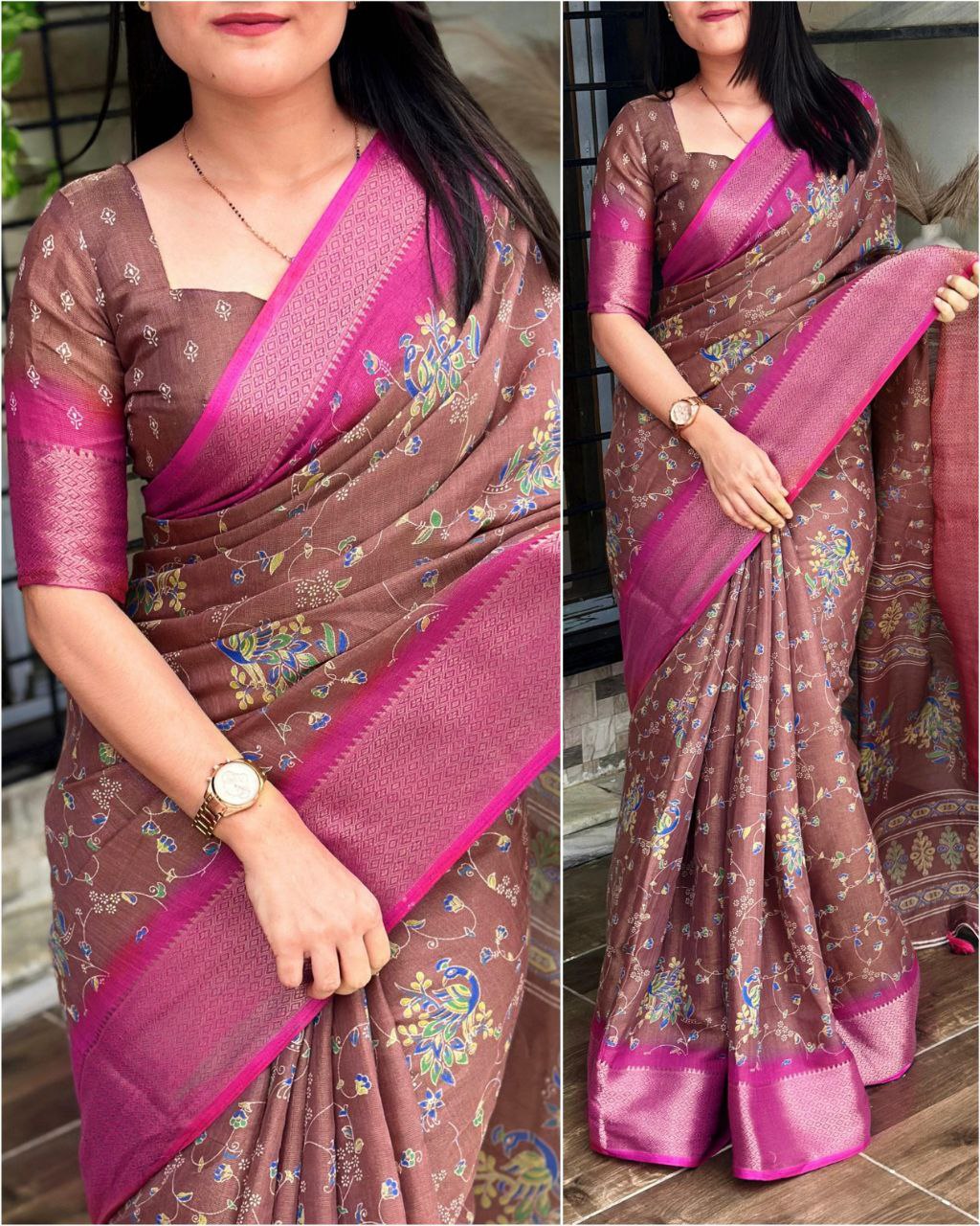 Designer Padding Printed Saree with Zari Weaving