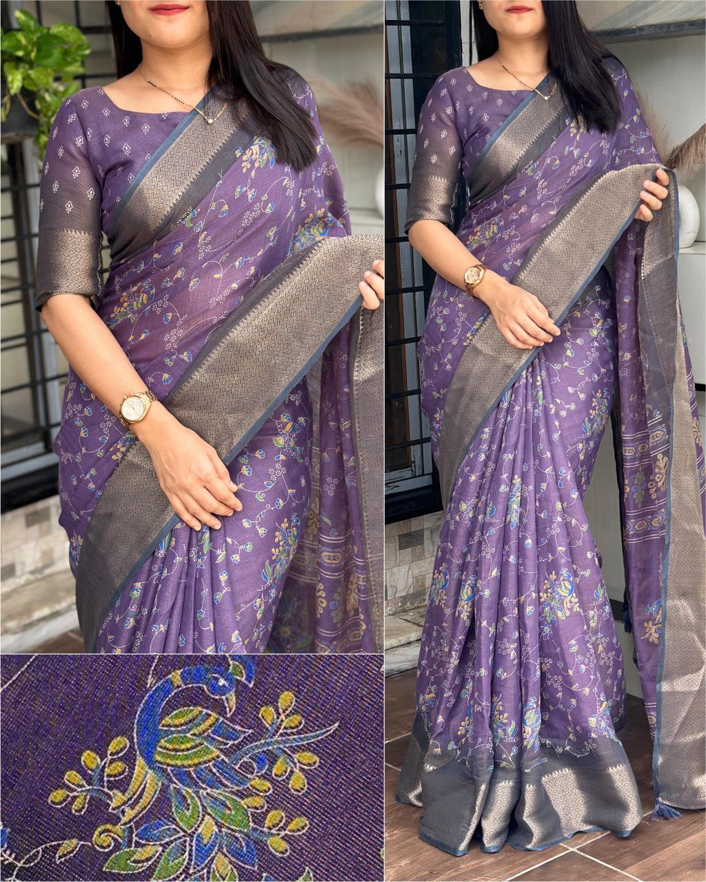 Designer Padding Printed Saree with Zari Weaving