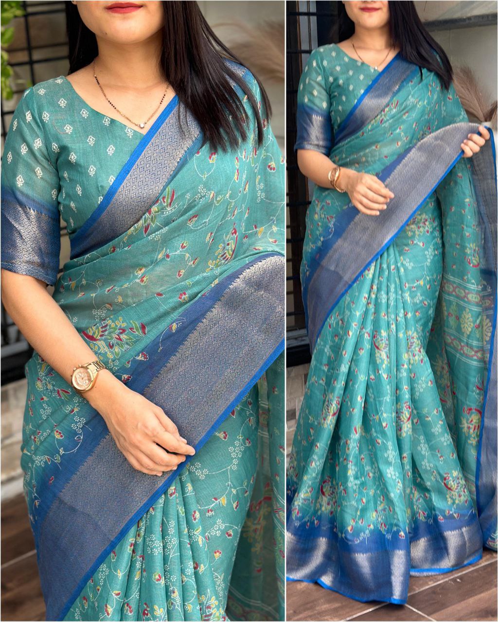 Designer Padding Printed Saree with Zari Weaving