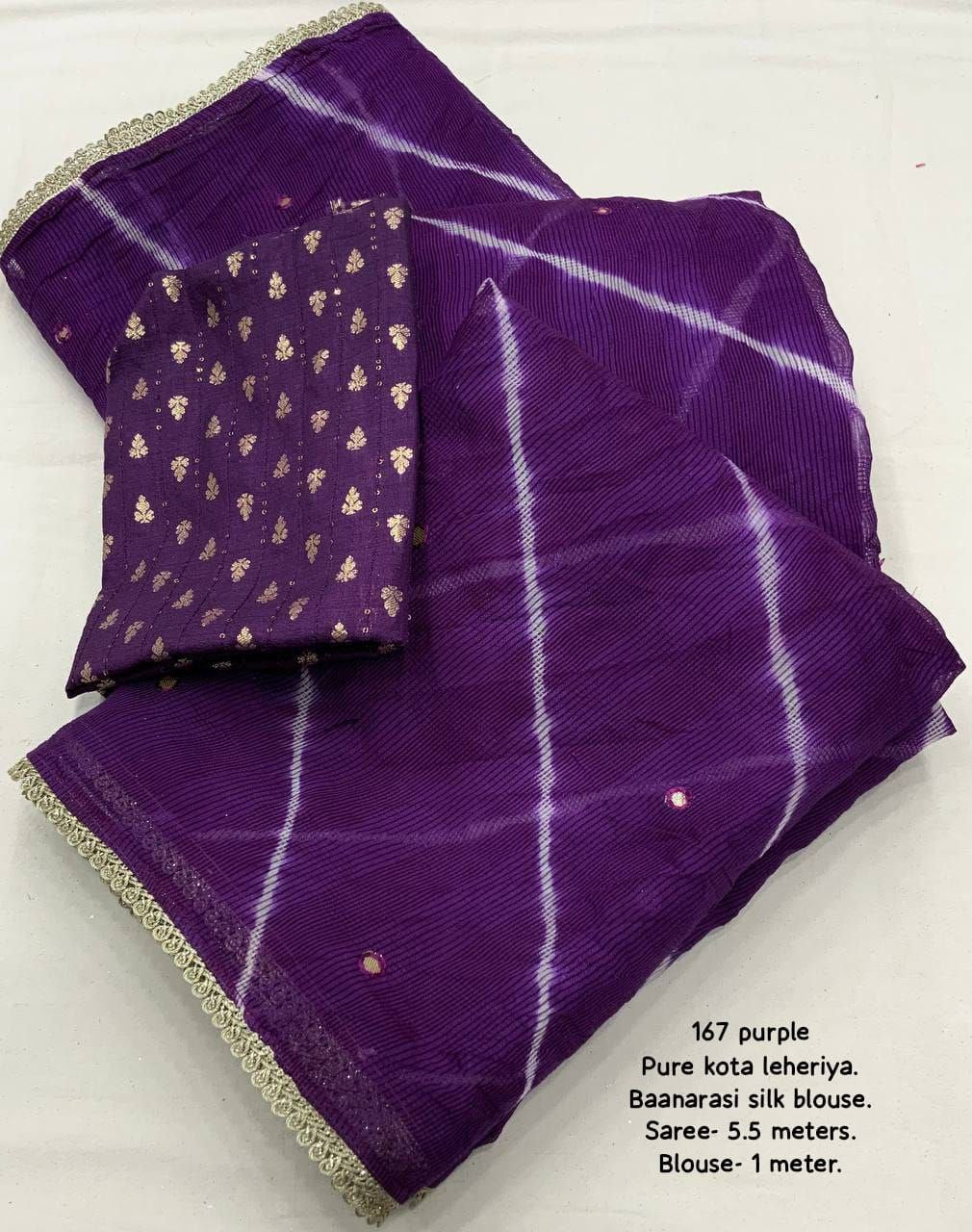 Women's Pure Kota Doria tie and dye leheriya Saree With Blouse