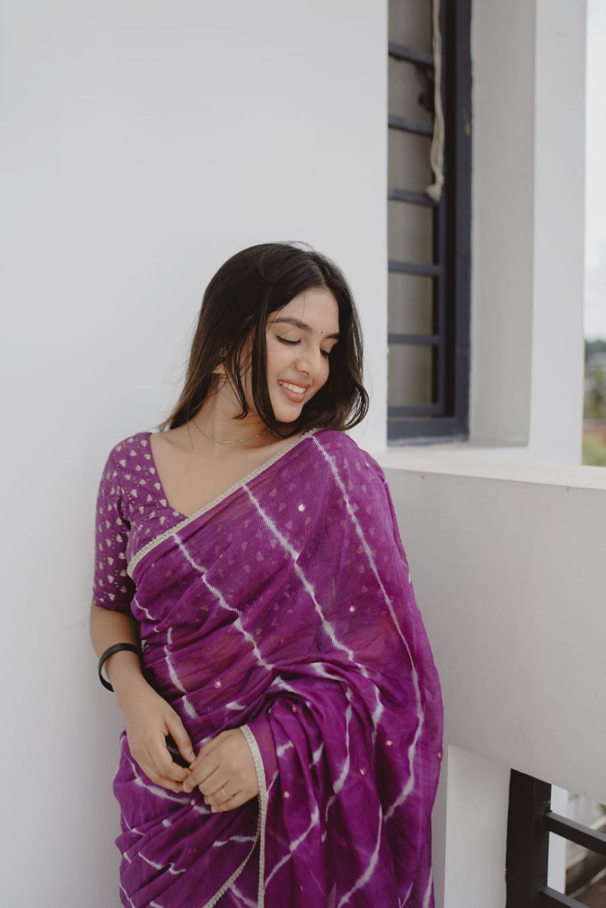 Women's Pure Kota Doria tie and dye leheriya Saree With Blouse