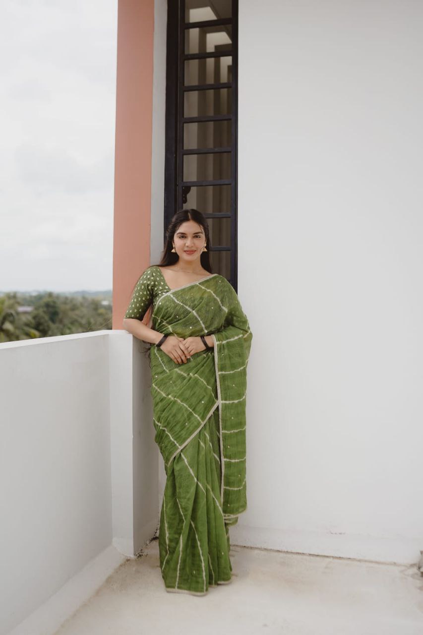 Women's Pure Kota Doria tie and dye leheriya Saree With Blouse