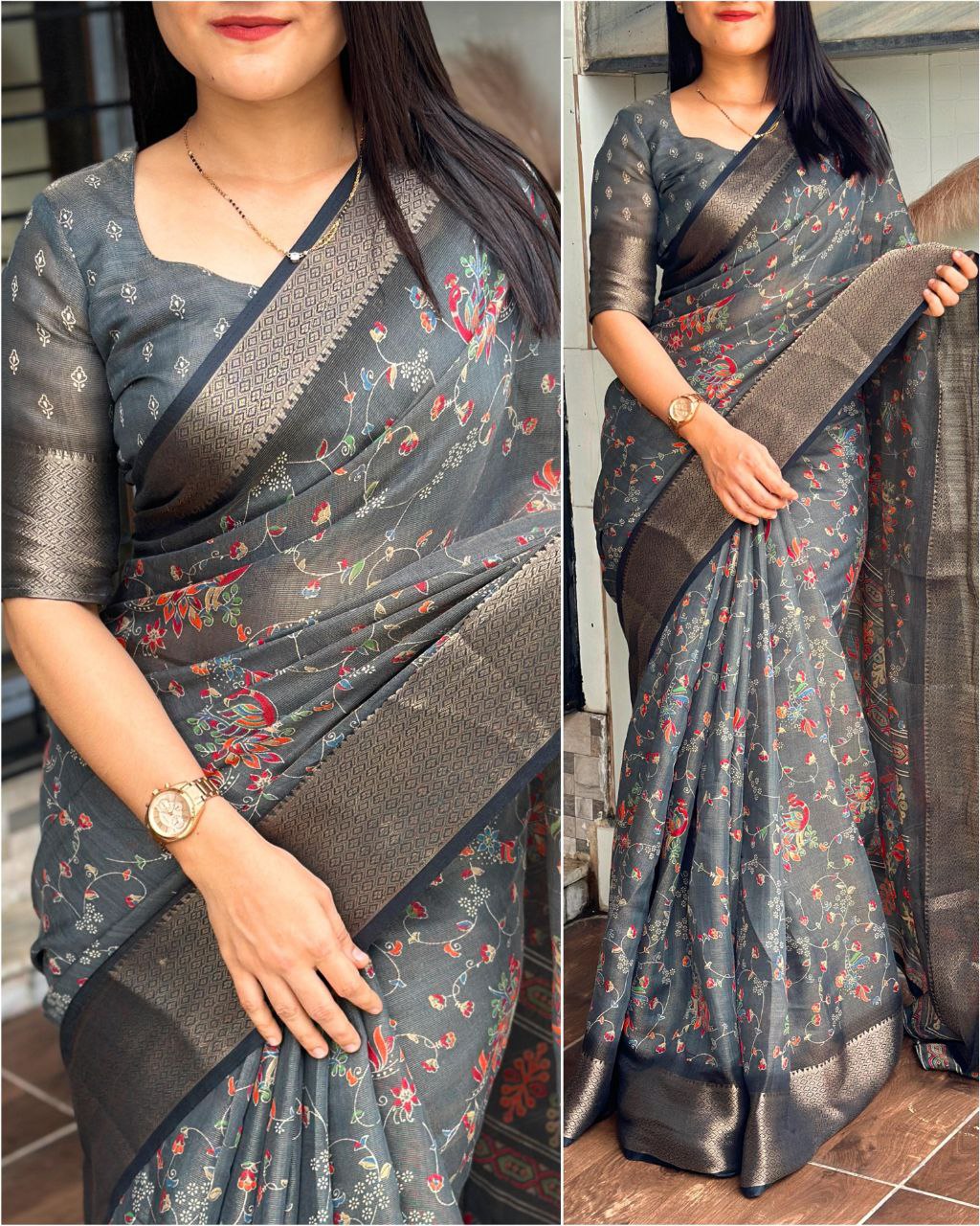 Designer Padding Printed Saree with Zari Weaving