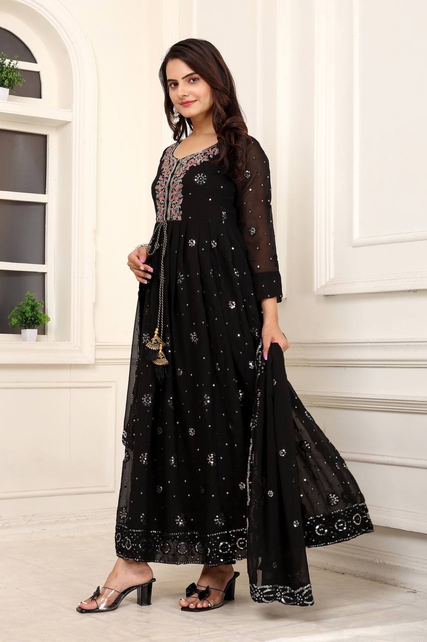 Sequence Work Fox Georgette Gown with Pant and Dupatta