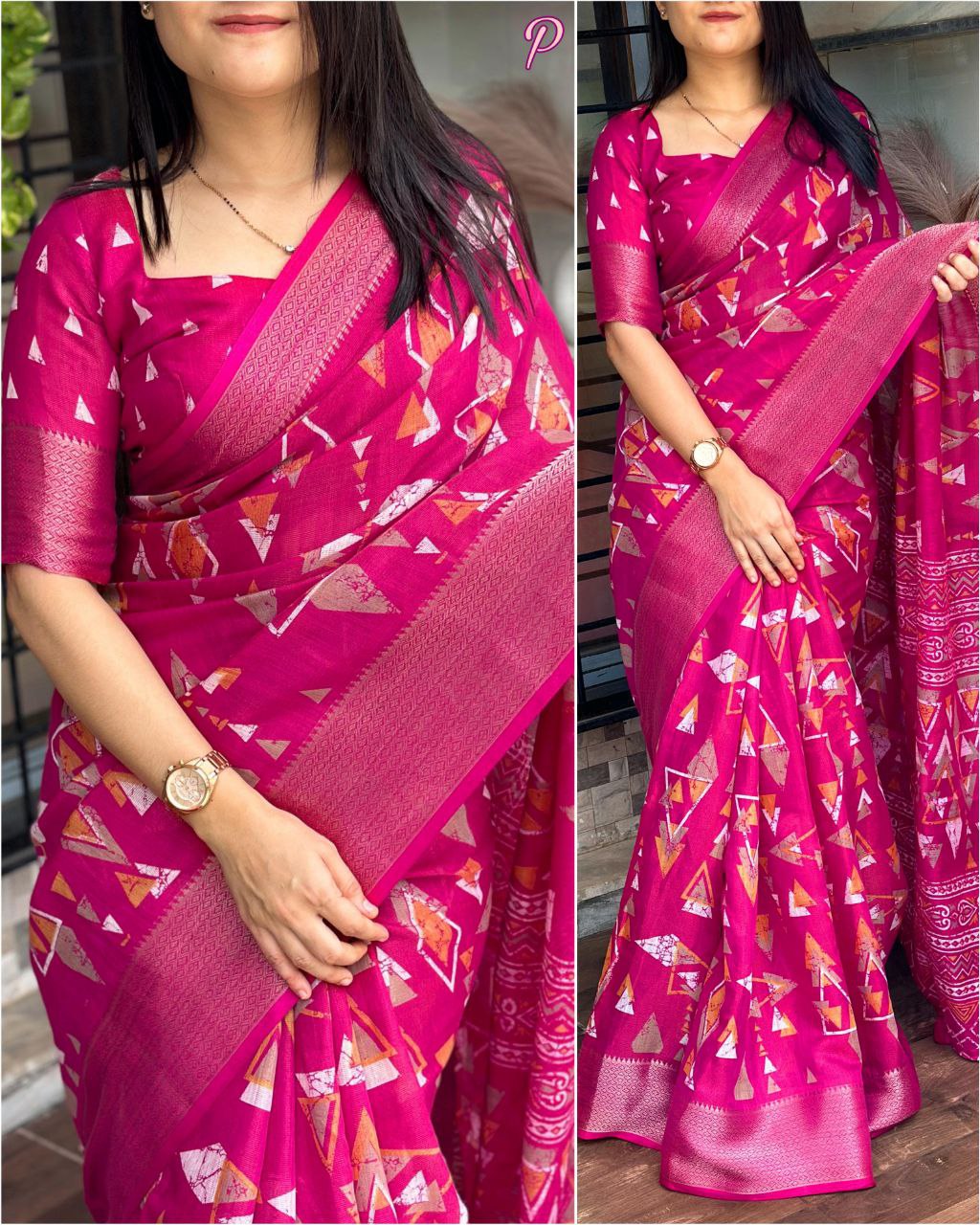 Women's Beautiful Zari Jacquard Border Cotton Saree With Blouse