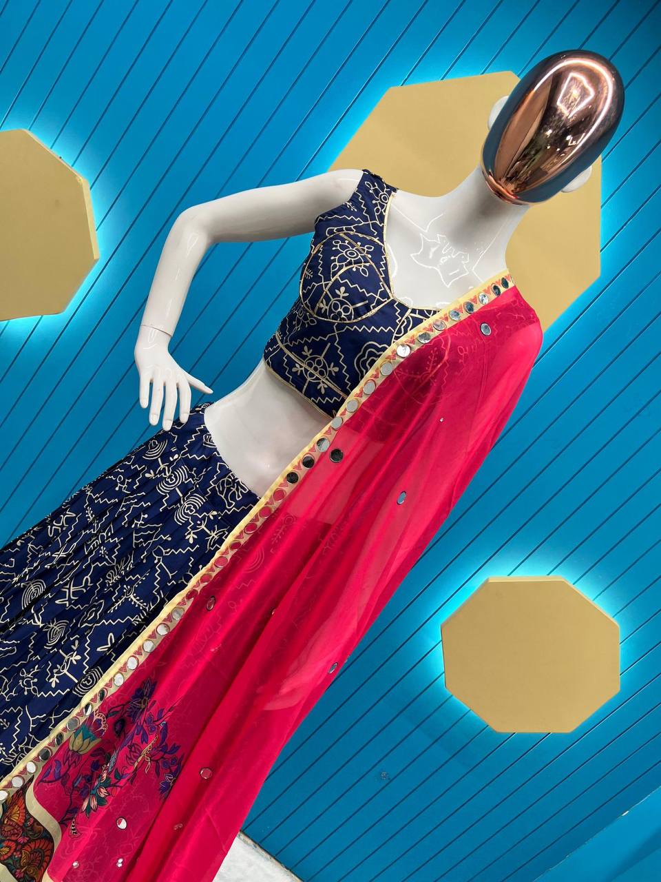 Maslin Cotton Designer Printed and Real Mirror Work Lehenga Choli with Dupatta