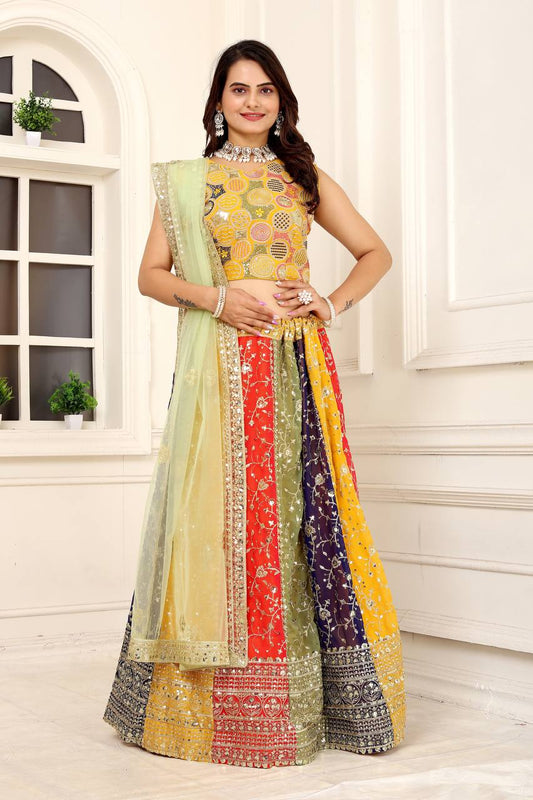 Semi Stitched Multicoloured Faux Georgette Lehenga Choli Set