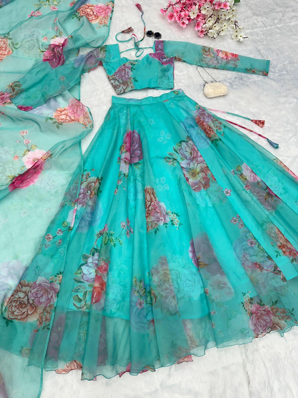 Ready to Wear Pure Organza Silk Floral Printed Lehenga Choli Set