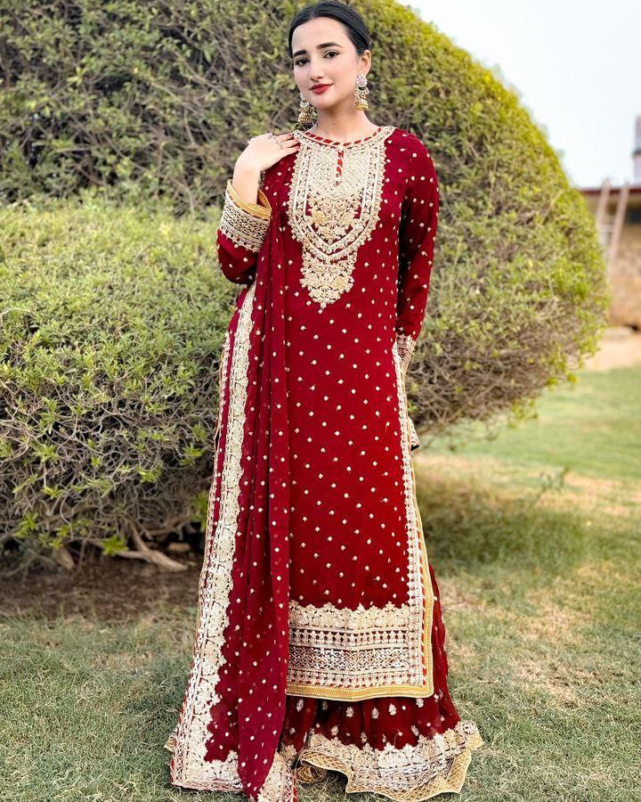 Elegant Fox Georgette Embroidery Sequins Work Sharara Set with Dupatta