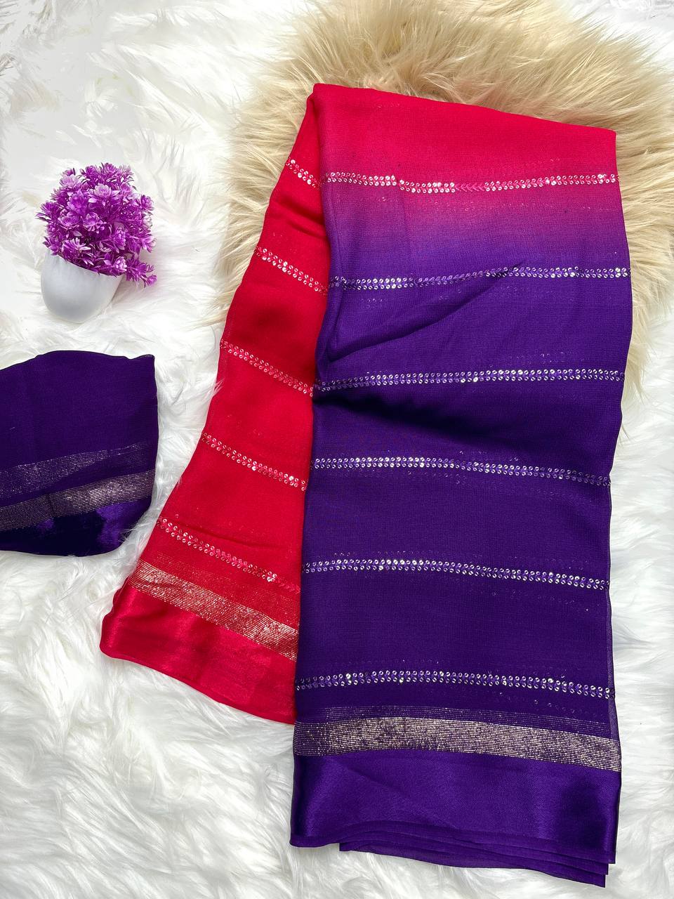 Elegant Pure Viscose Georgette Saree with Padding Dye Print & Satin Patta Border