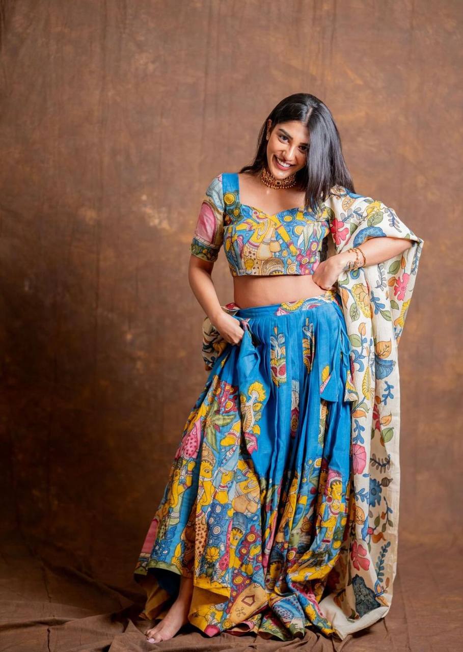 Kalamkari Print Ready-to-Wear Lehenga Choli Set