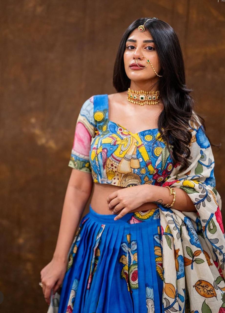 Kalamkari Print Ready-to-Wear Lehenga Choli Set