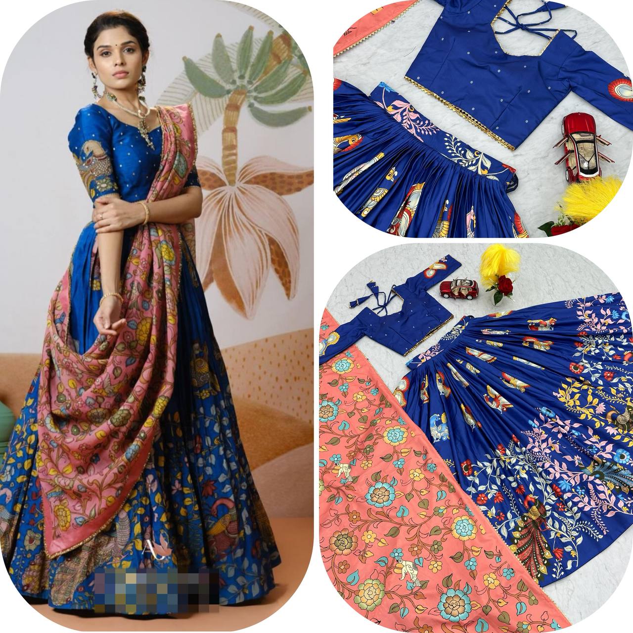 Kalamkari Printed Chent Crepe Silk Lehenga Choli Set