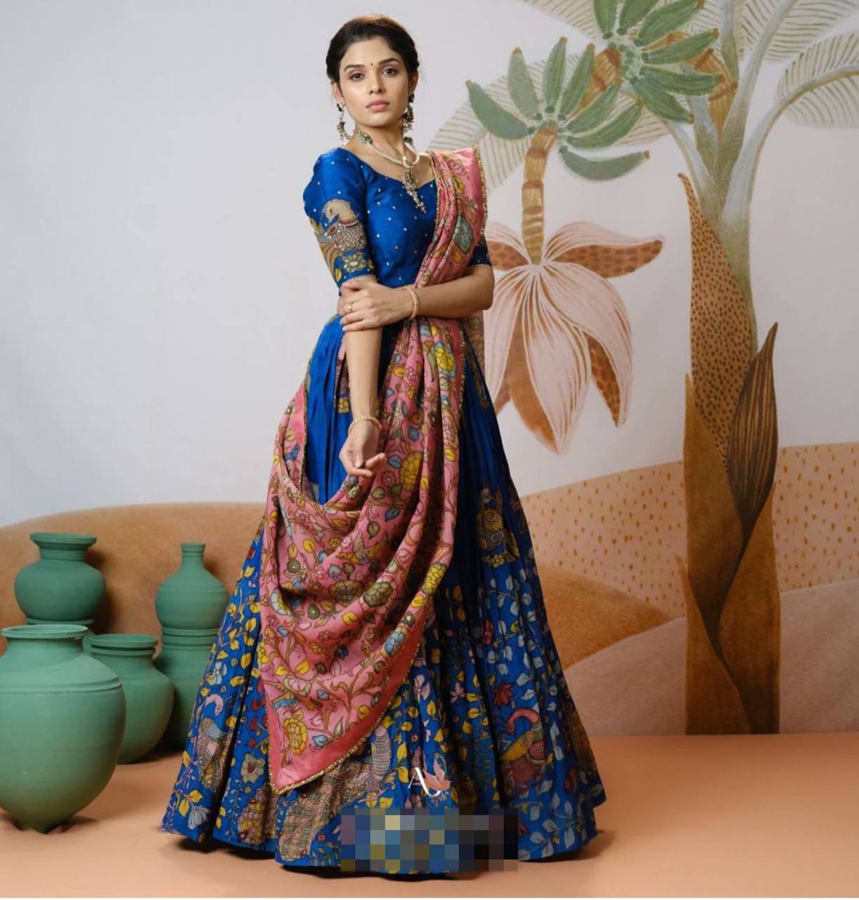 Kalamkari Printed Chent Crepe Silk Lehenga Choli Set