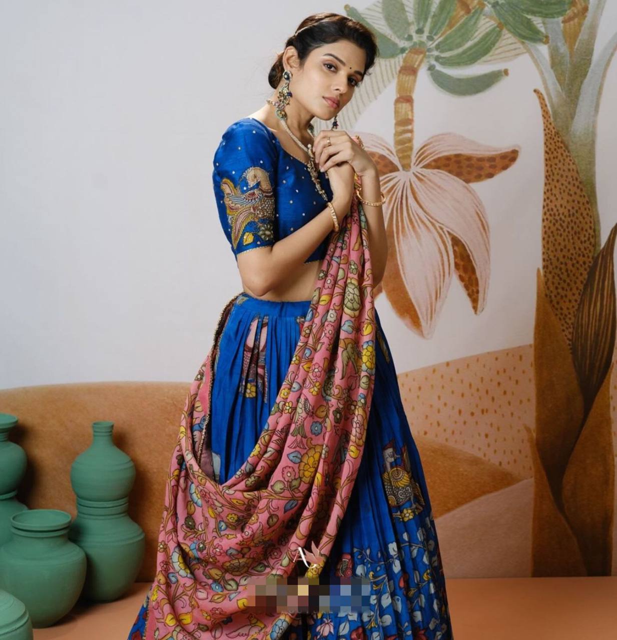 Kalamkari Printed Chent Crepe Silk Lehenga Choli Set