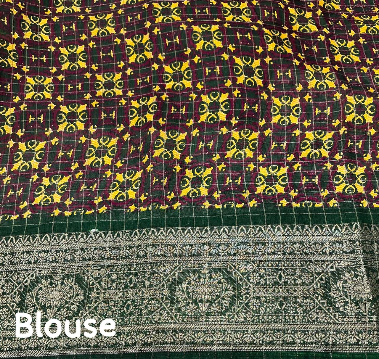 New Fancy Madhubani Checkered Printed Soft Cotton Saree with Kalamkari Blouse