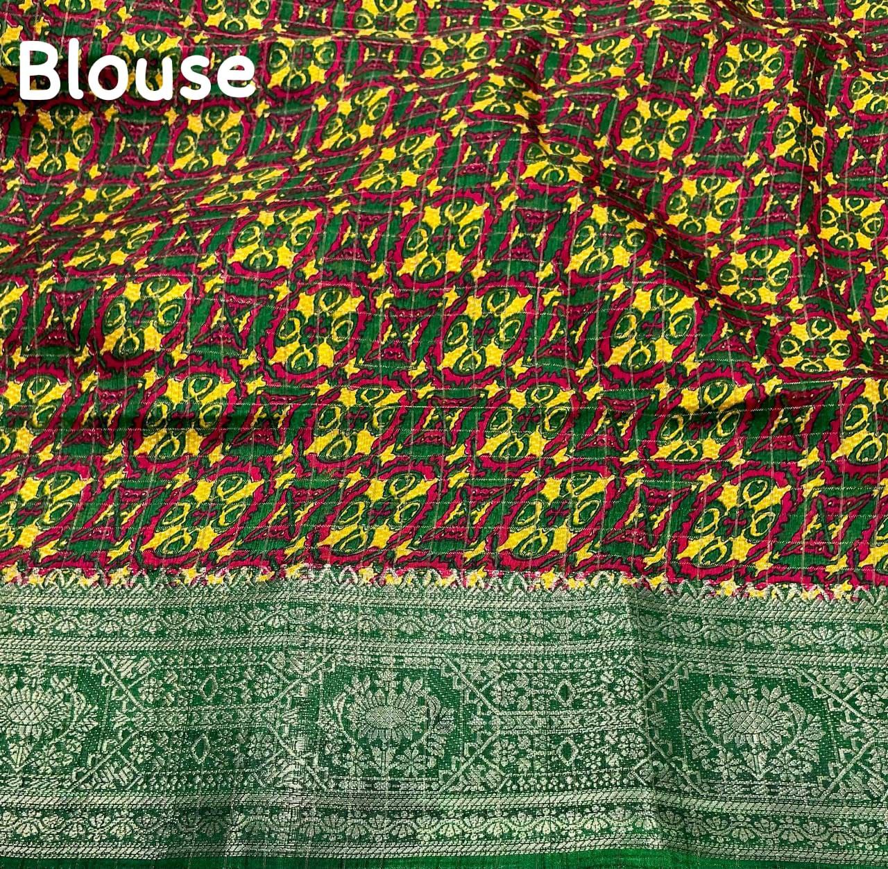 New Fancy Madhubani Checkered Printed Soft Cotton Saree with Kalamkari Blouse