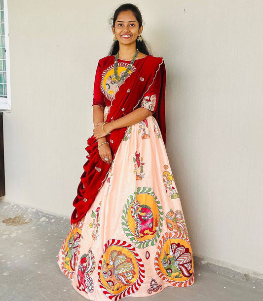 South Indian Style Special Kalamkari Lehenga Choli Set