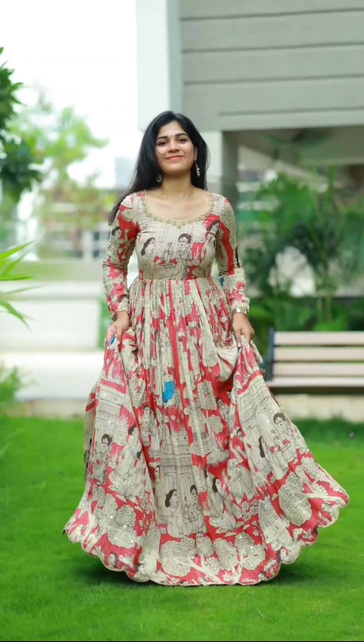 Kalamkari Printed Cotton Readymade Cotton Gown