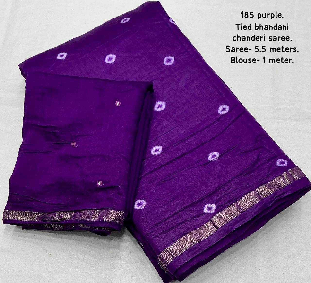 Pure Chanderi Hand Tie & Dye Zari Pattu Border Bandhani Saree with Blouse