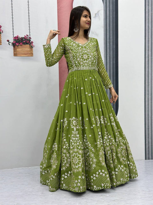 Heavy Sequins and Embroidered Work Ready to Wear Gown with Dupatta