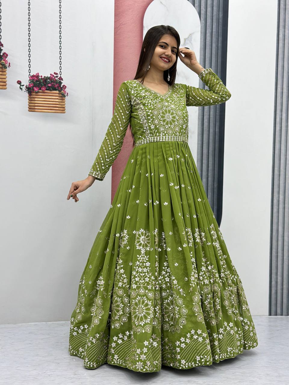 Heavy Sequins and Embroidered Work Ready to Wear Gown with Dupatta