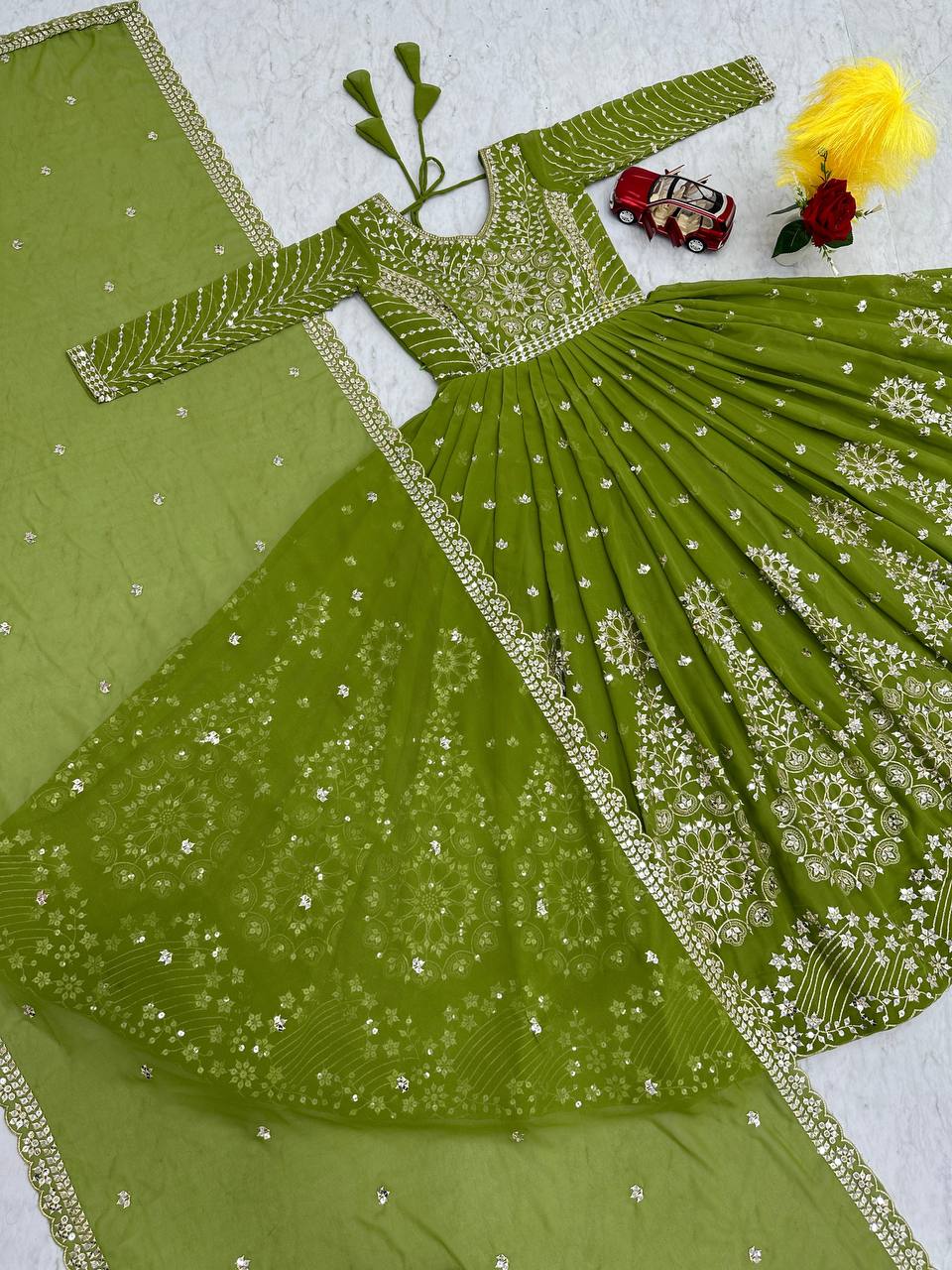 Heavy Sequins and Embroidered Work Ready to Wear Gown with Dupatta