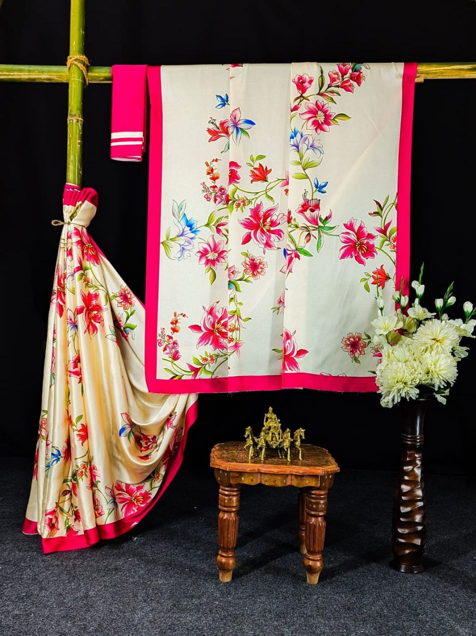 Original Japan Satin Digital Print Saree with Blouse