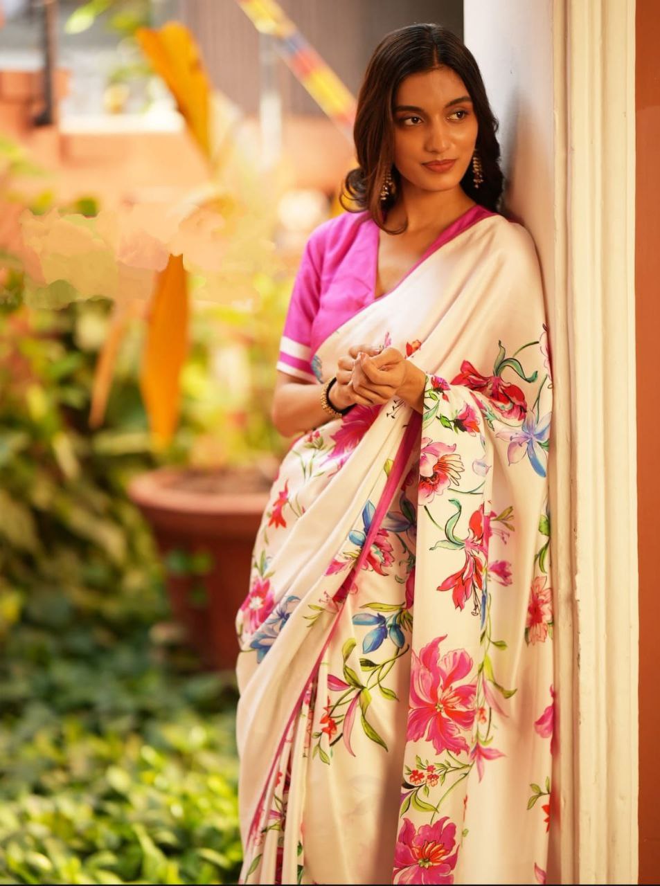 Original Japan Satin Digital Print Saree with Blouse