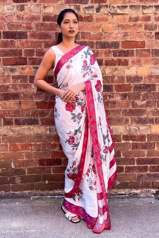 Original Japan Satin Digital Print Saree with Blouse