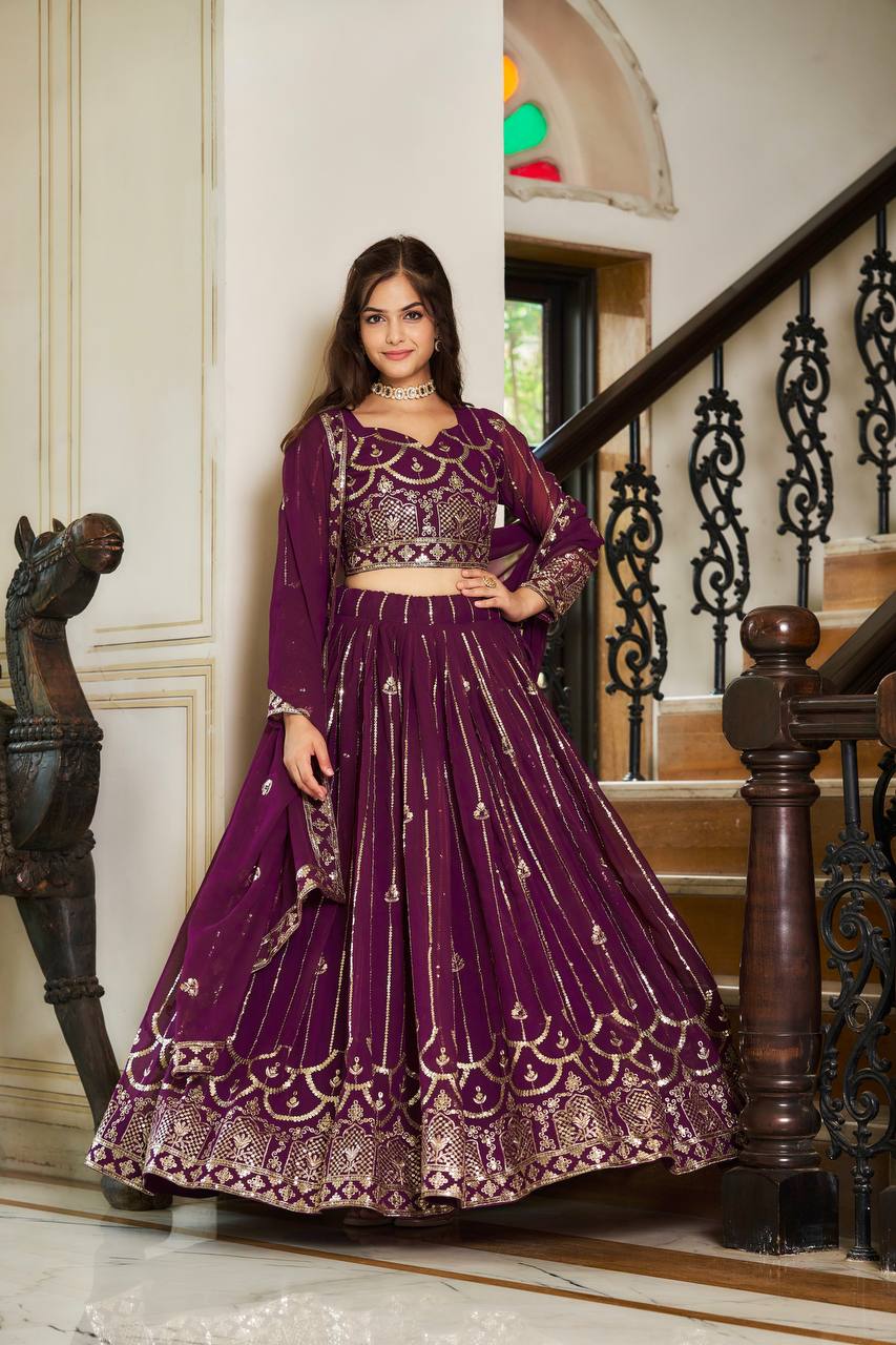 Festive Heavy  Embroidery Sequence Work Fox Georgette Lehenga Choli Set