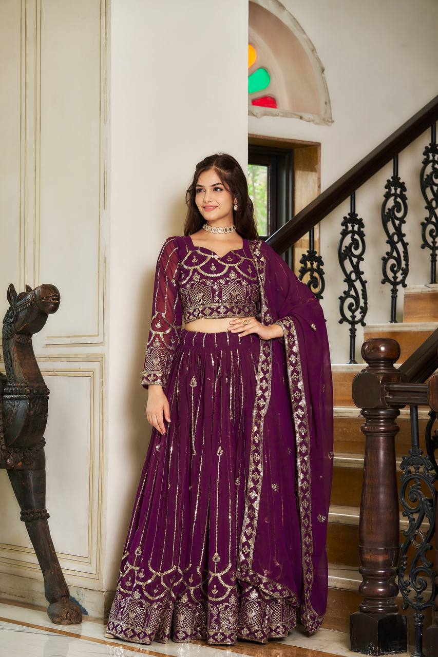 Festive Heavy  Embroidery Sequence Work Fox Georgette Lehenga Choli Set